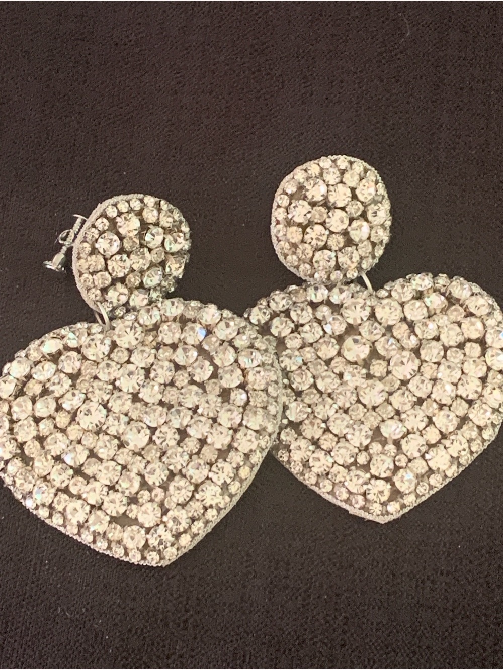 Rhinestone Heart Drop Clip Earrings - Clear Crystal Sparkle